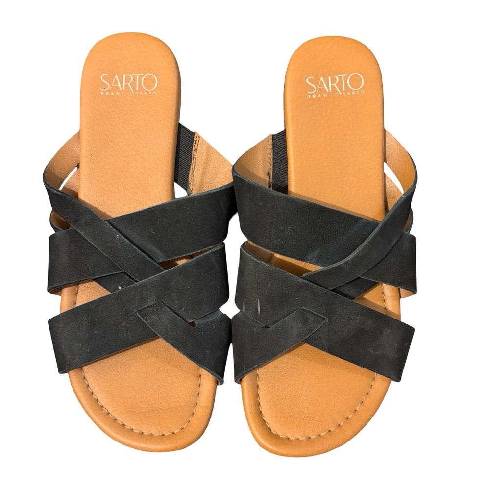 Franco Sarto Women's Leather Flat Sandals Black Size 6